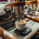 Espresso machine pouring coffee into cup