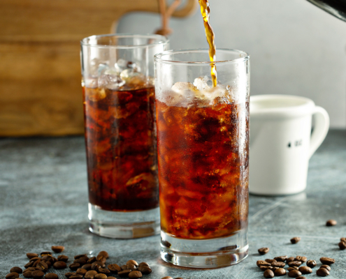 Cold brew iced coffee in tall glasses